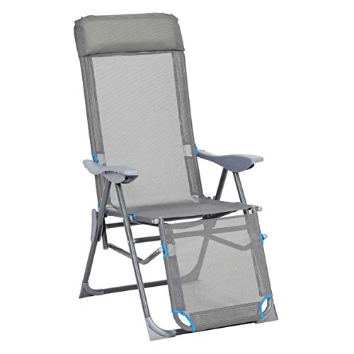 greemotion Relaxsessel Lido, klappbarer Liegestuhl, Gartenstuhl mit Aluminium-Gestell, Klappstuhl mit 5-fach verstellbarer Rückenlehne, in Grau/Blau von Greemotion