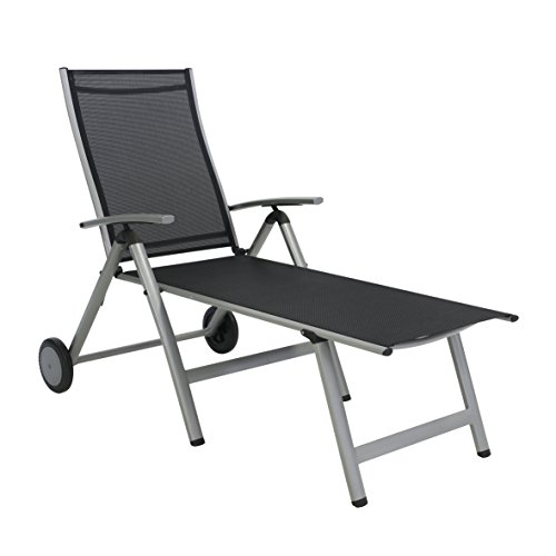 greemotion Rollliege Monza Comfort silber/schwarz, Gartenliege 8-fach verstellbar, platzsparend zu verstauen, Liege mit extra breiter Liegefläche, Artikelmaße: ca. 152 x 77 x 118 cm von Greemotion