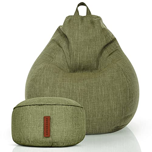 Green Bean© 2er Set Indoor XXL Sitzsack + Hocker mit EPS-Perlen Füllung - Fußhocker Fußkissen Sitz-Pouf Bodenkissen Liegekissen Sitzkissen Lounge Chair Sitzhocker Relax-Sessel Bean Bag Grün von Green Bean