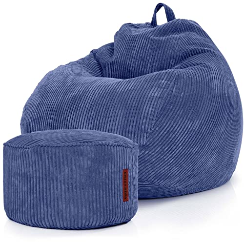 Green Bean® 2er Set Indoor XXL Sitzsack + Pouf mit EPS-Perlen Füllung - Fußhocker Fußkissen Hocker Bodenkissen Liegekissen Sitzkissen Lounge Chair - Dunkelblau von Green Bean