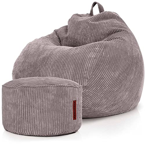 Green Bean® 2er Set Indoor XXL Sitzsack + Pouf mit EPS-Perlen Füllung - Fußhocker Fußkissen Hocker Bodenkissen Liegekissen Sitzkissen Lounge Chair - Grau von Green Bean