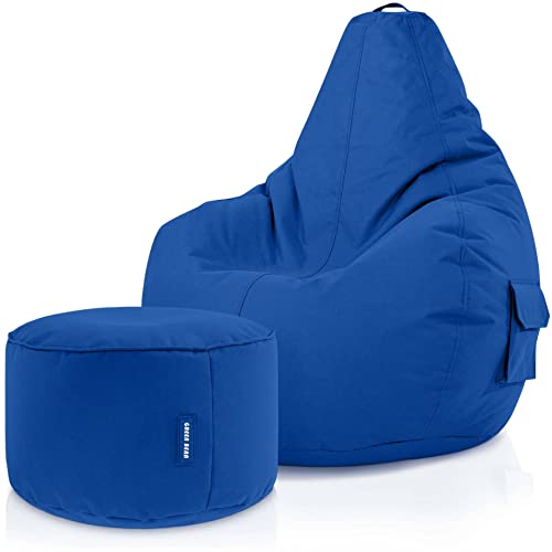 Green Bean© 2er Set Sitzsack + Hocker - fertig befüllt - robust waschbar schmutzabweisend - Kinder & Erwachsene Bean Bag Bodenkissen Lounge Sitzhocker Relax-Sessel Gamer Gamingstuhl Pouf - Blau von Green Bean