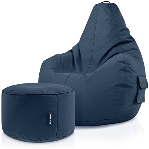 Green Bean© 2er Set Sitzsack + Hocker - fertig befüllt - robust waschbar schmutzabweisend - Kinder & Erwachsene Bean Bag Bodenkissen Lounge Sitzhocker Relax-Sessel Gamer Gamingstuhl Pouf - Dunkelblau von Green Bean