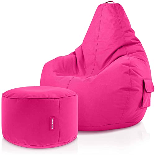 Green Bean© 2er Set Sitzsack + Hocker - fertig befüllt - robust waschbar schmutzabweisend - Kinder & Erwachsene Bean Bag Bodenkissen Lounge Sitzhocker Relax-Sessel Gamer Gamingstuhl Pouf - Pink von Green Bean