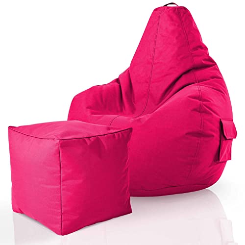 Green Bean© 2er Set Sitzsack + Hocker - fertig befüllt - robust waschbar schmutzabweisend - Kinder & Erwachsene Bean Bag Bodenkissen Lounge Sitzhocker Relax-Sessel Gamer Gamingstuhl Pouf - Pink von Green Bean