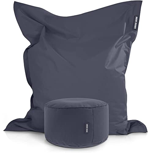 Green Bean 2er Set XXL Sitzsack inkl. Pouf fertig befüllt mit EPS-Perlen - Riesensitzsack 140x180 Liege-Kissen Bean-Bag Chair Loung Bodenkissen von Green Bean