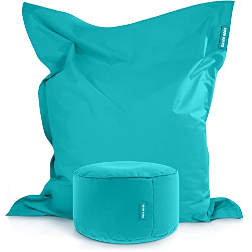 Green Bean 2er Set XXL Sitzsack inkl. Pouf fertig befüllt mit EPS-Perlen - Riesensitzsack 140x180 Liege-Kissen Bean-Bag Chair Loung Bodenkissen von Green Bean