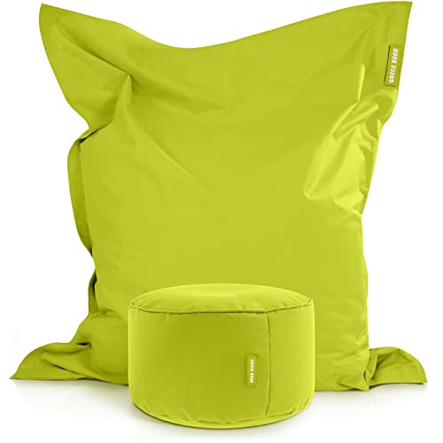 Green Bean© 2er Set XXL Sitzsack inkl. Pouf fertig befüllt mit EPS-Perlen - Riesensitzsack 140x180 Liege-Kissen Bean-Bag Chair Loung Bodenkissen von Green Bean