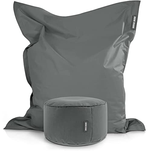 Green Bean 2er Set XXL Sitzsack inkl. Pouf fertig befüllt mit EPS-Perlen - Riesensitzsack 140x180 Liege-Kissen Bean-Bag Chair Loung Bodenkissen von Green Bean