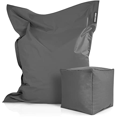Green Bean 2er Set XXL Sitzsack inkl. Pouf fertig befüllt mit EPS-Perlen - Riesensitzsack 140x180 Liege-Kissen Bean-Bag Chair Loung Bodenkissen von Green Bean
