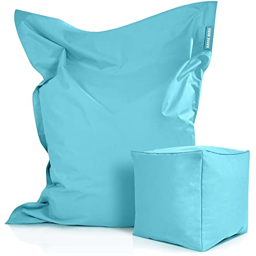 Green Bean 2er Set XXL Sitzsack inkl. Pouf fertig befüllt mit EPS-Perlen - Riesensitzsack 140x180 Liege-Kissen Bean-Bag Chair Loung Bodenkissen von Green Bean