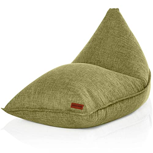 Green Bean Sitzsack Triangle 150x100x100cm mit 220 Liter EPS-Perlen Füllung - Kuschelig Weich Waschbar - Drinnen Stoff Bodenkissen Liegekissen Sitzkissen - Grün von Green Bean