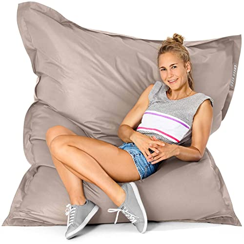 Green Bean Outdoor Sitzsack XXL 140x180cm 380 Liter Kinder & Erwachsene Bean Bag EPS Perlen Füllung Riesensitzsack Groß Liegekissen Waschbar Wetterfest Lounge Chair Sitzkissen Bodenkissen Dunkelbeige von Green Bean