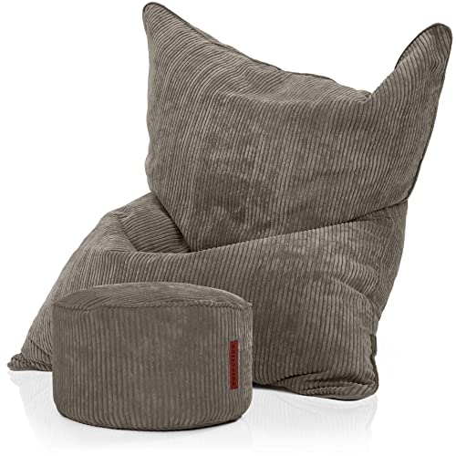 Green Bean Sitzsack + Pouf im Set - XXL Riesensitzsack mit passenden Fußhocker | EPS Füllung Bean Bag Bodenkissen Liegekissen Sitzkissen Indoor Drinnen Waschbar Anthrazit von Green Bean