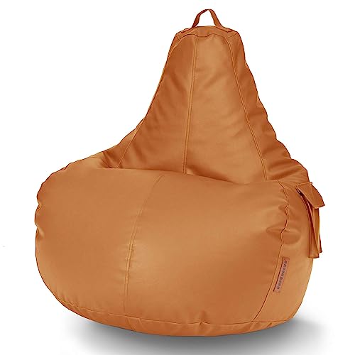 Green Bean© Sitzsack aus Kunstleder mit EPS Perlen Füllung - 90 x 80 x 70 cm - Bean Bag Sitzkissen Sitzpuff Sitzsessel Bodenkissen Lounge Gaming Chair Rückenlehne - Cognac von Green Bean