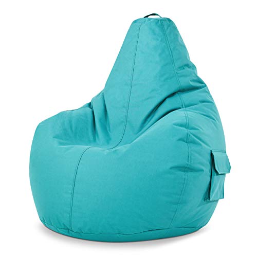 Green Bean© Sitzsack mit Rückenlehne 80x70x90cm - Gaming Chair mit 230L Füllung Kuschelig Weich Waschbar - Bean Bag Bodenkissen Lounge Chair Sitzhocker Relax-Sessel Gamer Gamingstuhl Aquamarin von Green Bean