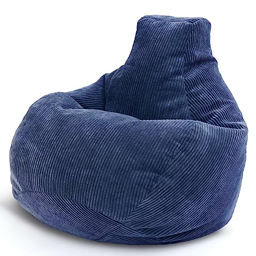 Green Bean® Sitzsack mit Rückenlehne 80x80x90cm - Gaming Chair mit 230L Füllung Cordstoff - Bean Bag Bodenkissen Lounge Sitzhocker Relax-Sessel Gamer Gamingstuhl Dunkelblau von Green Bean