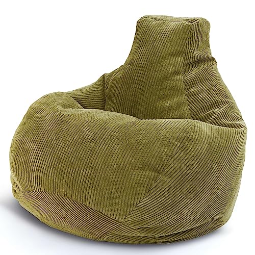 Green Bean® Sitzsack mit Rückenlehne 80x80x90cm - Gaming Chair mit 230L Füllung Cordstoff - Bean Bag Bodenkissen Lounge Sitzhocker Relax-Sessel Gamer Gamingstuhl Grün von Green Bean