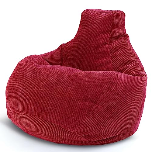 Green Bean® Sitzsack mit Rückenlehne 80x80x90cm - Gaming Chair mit 230L Füllung Cordstoff - Bean Bag Bodenkissen Lounge Sitzhocker Relax-Sessel Gamer Gamingstuhl Rot von Green Bean