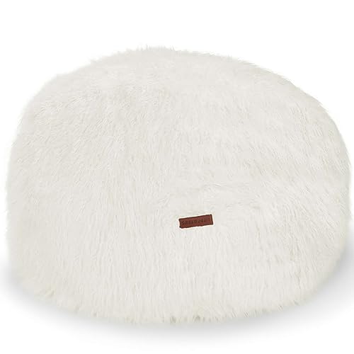 Green Bean runder Sitzpouf Felloptik in 3 Farben - Sitzhocker mit Füllung - Maße 45 x 25 cm - perfekte Ergänzung zum Sitzsack - Sitzwürfel Sitzkissen Hocker Sitzhocker Creme von Green Bean