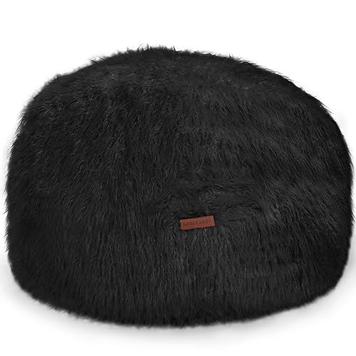 Green Bean runder Sitzpouf Felloptik in 3 Farben - Sitzhocker mit Füllung - Maße 45 x 25 cm - perfekte Ergänzung zum Sitzsack - Sitzwürfel Sitzkissen Hocker Sitzhocker Schwarz von Green Bean