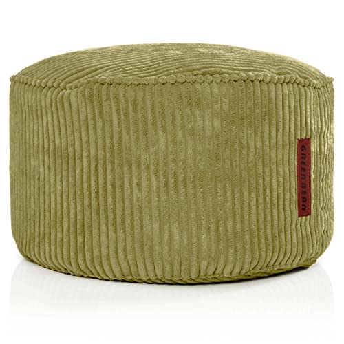 Green Bean® Indoor Sitzhocker Pouf 45x25cm EPS-Perlen Füllung & Cordstoff Kuschelig Weich Waschbar - Drinnen Bodenkissen Liegekissen Sitzkissen Sitzhocker Relax-Sessel Kinder Erwachsene Stoff Grün von Green Bean