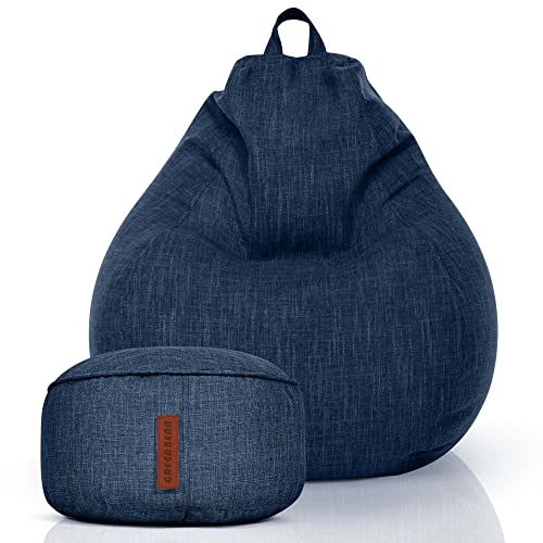 Green Bean© 2er Set Indoor Sitzsack + Hocker mit EPS-Perlen Füllung - Fußhocker Fußkissen Sitz-Pouf Bodenkissen Liegekissen Sitzkissen Lounge Chair Sitzhocker Relax-Sessel Bean Bag Dunkelblau Navy von Green Bean