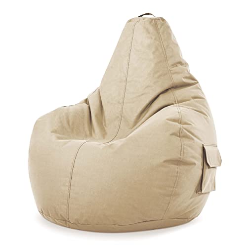 Green Bean© Sitzsack mit Rückenlehne 80x70x90cm - Gaming Chair mit 230L Füllung Kuschelig Weich Waschbar - Bean Bag Bodenkissen Lounge Chair Sitzhocker Relax-Sessel Gamer Gamingstuhl Beige von Green Bean