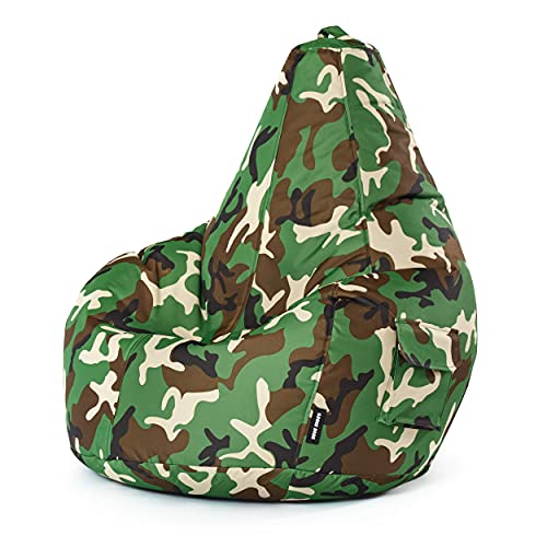 Green Bean© Sitzsack mit Rückenlehne 80x70x90cm - Gaming Chair mit 230L Füllung Kuschelig Weich Waschbar - Bean Bag Bodenkissen Lounge Sitzhocker Relax-Sessel Gamer Gamingstuhl Camouflage Grün von Green Bean