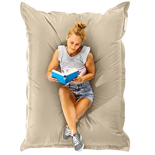 Green Bean Sitzsack 120x160cm 270 Liter Kinder & Erwachsene Bean Bag EPS Perlen Füllung Riesensitzsack Groß Draußen Outdoor Liegekissen Waschbar Wetterfest Lounge Chair Sitzkissen Bodenkissen Creme von Green Bean