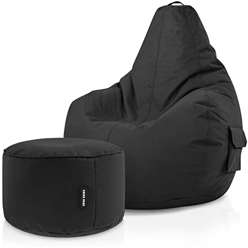 Green Bean 2er Set Sitzsack + Hocker - fertig befüllt - robust waschbar schmutzabweisend - Kinder & Erwachsene Bean Bag Bodenkissen Lounge Sitzhocker Relax-Sessel Gamer Gamingstuhl Pouf - Schwarz Green Bean 2er Set Sitzsack + Hocker - fertig befüllt - robust waschbar schmutzabweisend - Kinder & Erwachsene Bean Bag Bodenkissen Lounge Sitzhocker Relax-Sessel Gamer Gamingstuhl Pouf - Schwarz von Green Bean