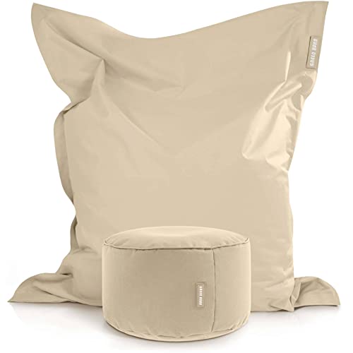 Green Bean 2er Set XXL Sitzsack inkl. Pouf fertig befüllt mit EPS-Perlen - Riesensitzsack 140x180 Liege-Kissen Bean-Bag Chair Loung Bodenkissen von Green Bean