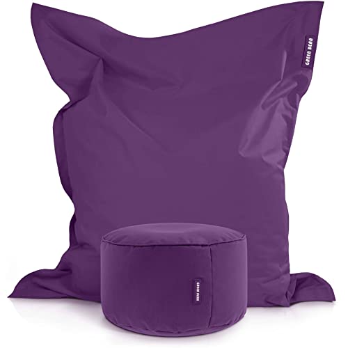 Green Bean 2er Set XXL Sitzsack inkl. Pouf fertig befüllt mit EPS-Perlen - Riesensitzsack 140x180 Liege-Kissen Bean-Bag Chair Loung Bodenkissen von Green Bean
