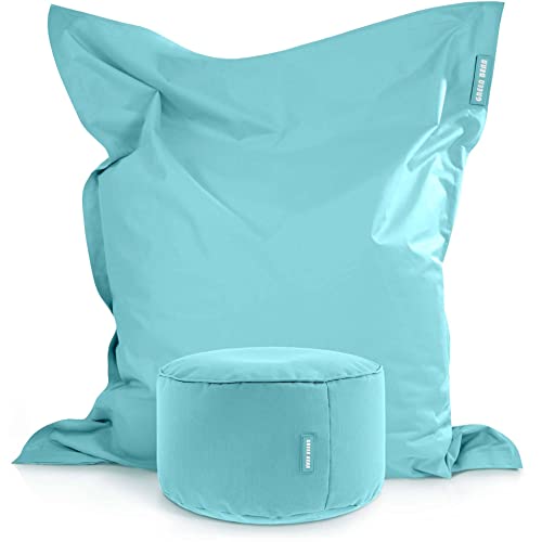 Green Bean 2er Set XXL Sitzsack inkl. Pouf fertig befüllt mit EPS-Perlen - Riesensitzsack 140x180 Liege-Kissen Bean-Bag Chair Loung Bodenkissen von Green Bean