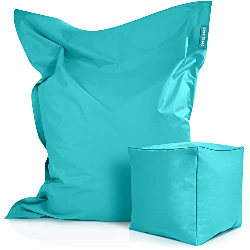 Green Bean 2er Set XXL Sitzsack inkl. Pouf fertig befüllt mit EPS-Perlen - Riesensitzsack 140x180 Liege-Kissen Bean-Bag Chair Loung Bodenkissen von Green Bean