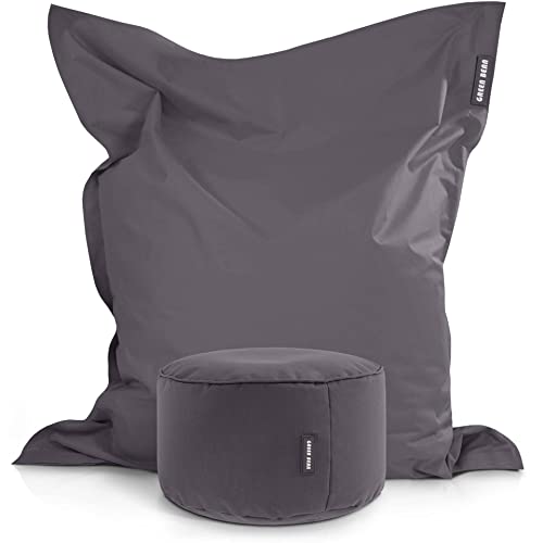 Green Bean 2er Set XXL Sitzsack inkl. Pouf fertig befüllt mit EPS-Perlen - Riesensitzsack 140x180 Liege-Kissen Bean-Bag Chair Loung Bodenkissen von Green Bean