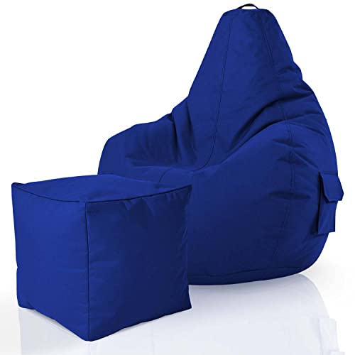 Green Bean 2er Set Sitzsack + Hocker - fertig befüllt - robust waschbar schmutzabweisend - Kinder & Erwachsene Bean Bag Bodenkissen Lounge Sitzhocker Relax-Sessel Gamer Gamingstuhl Pouf - Blau von Green Bean