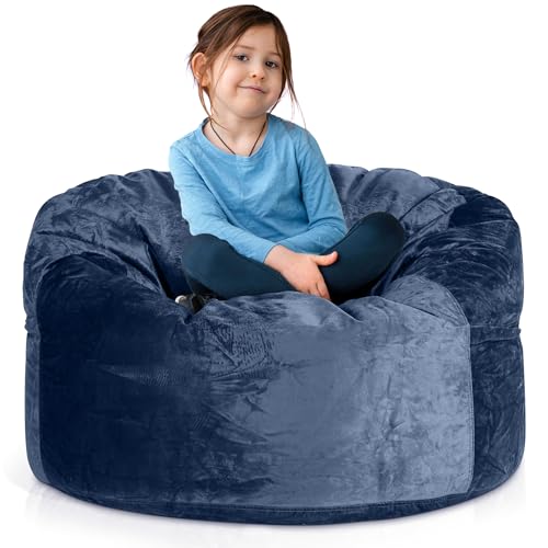 Green Bean Jumbo Max Riesensitzsack mit Memory-Schaum Flockenfüllung – Sitzsack XXL aus flauschigem Velours in 3ft (105x65cm) Dunkelblau – Indoor Lounge-Sitzsack waschbar & gemütlich von Green Bean