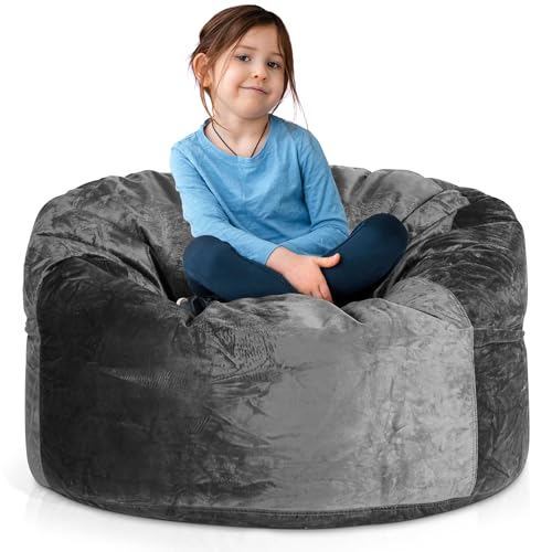 Green Bean Jumbo Max Riesensitzsack mit Memory-Schaum Flockenfüllung – Sitzsack XXL aus flauschigem Velours in 3ft (105x65cm) Dunkelgrau – Indoor Lounge-Sitzsack waschbar & gemütlich von Green Bean