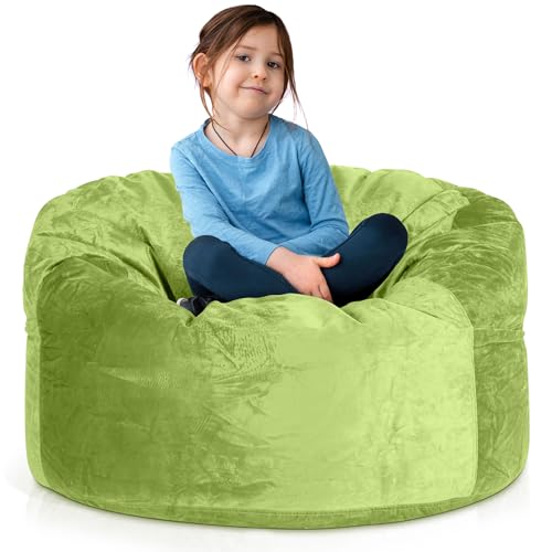 Green Bean Jumbo Max Riesensitzsack mit Memory-Schaum Flockenfüllung – Sitzsack XXL aus flauschigem Velours in 3ft (105x65cm) Grün – Indoor Lounge-Sitzsack waschbar & gemütlich von Green Bean