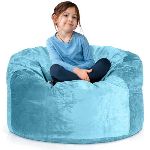 Green Bean Jumbo Max Riesensitzsack mit Memory-Schaum Flockenfüllung – Sitzsack XXL aus flauschigem Velours in 3ft (105x65cm) Hellblau – Indoor Lounge-Sitzsack waschbar & gemütlich von Green Bean