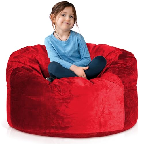 Green Bean Jumbo Max Riesensitzsack mit Memory-Schaum Flockenfüllung – Sitzsack XXL aus flauschigem Velours in 3ft (105x65cm) Rot – Indoor Lounge-Sitzsack waschbar & gemütlich von Green Bean