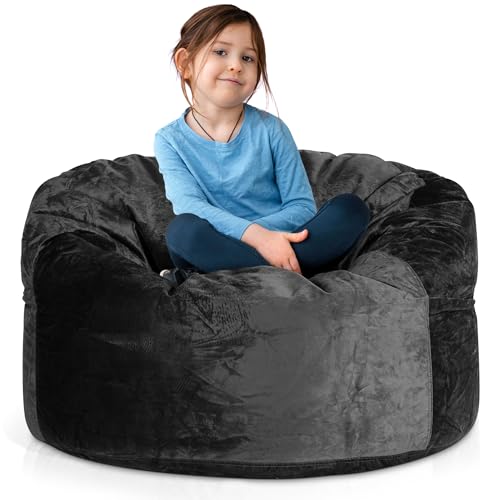 Green Bean Jumbo Max Riesensitzsack mit Memory-Schaum Flockenfüllung – Sitzsack XXL aus flauschigem Velours in 3ft (105x65cm) Schwarz – Indoor Lounge-Sitzsack waschbar & gemütlich von Green Bean