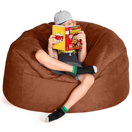 Green Bean Jumbo Max Riesensitzsack mit Memory-Schaum Flockenfüllung – Sitzsack XXL aus flauschigem Velours in 4ft (120x70cm) Braun – Indoor Lounge-Sitzsack waschbar & gemütlich von Green Bean