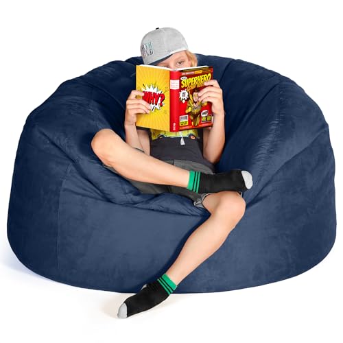 Green Bean Jumbo Max Riesensitzsack mit Memory-Schaum Flockenfüllung – Sitzsack XXL aus flauschigem Velours in 4ft (120x70cm) Dunkelblau – Indoor Lounge-Sitzsack waschbar & gemütlich von Green Bean