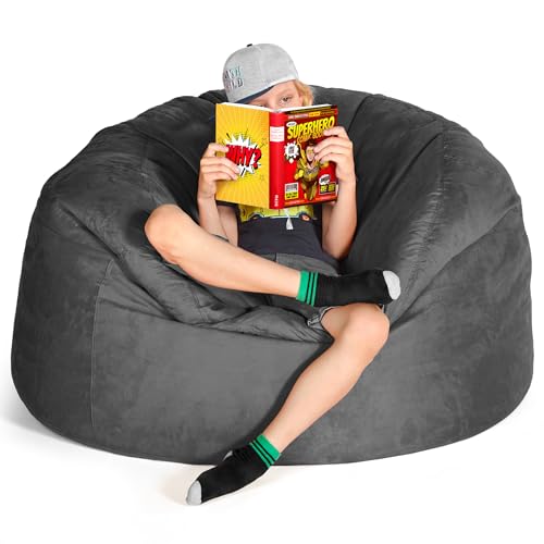 Green Bean Jumbo Max Riesensitzsack mit Memory-Schaum Flockenfüllung – Sitzsack XXL aus flauschigem Velours in 4ft (120x70cm) Dunkelgrau – Indoor Lounge-Sitzsack waschbar & gemütlich von Green Bean