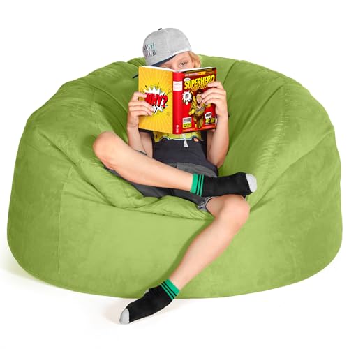 Green Bean Jumbo Max Riesensitzsack mit Memory-Schaum Flockenfüllung – Sitzsack XXL aus flauschigem Velours in 4ft (120x70cm) Grün – Indoor Lounge-Sitzsack waschbar & gemütlich von Green Bean
