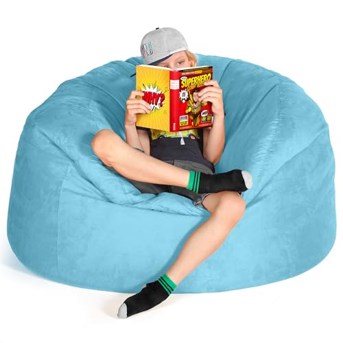 Green Bean Jumbo Max Riesensitzsack mit Memory-Schaum Flockenfüllung – Sitzsack XXL aus flauschigem Velours in 4ft (120x70cm) Hellblau – Indoor Lounge-Sitzsack waschbar & gemütlich von Green Bean