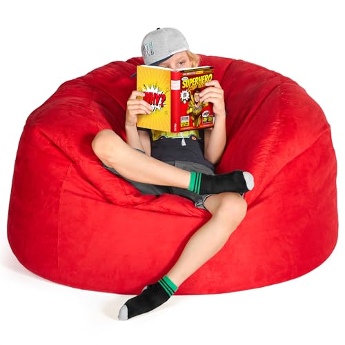Green Bean Jumbo Max Riesensitzsack mit Memory-Schaum Flockenfüllung – Sitzsack XXL aus flauschigem Velours in 4ft (120x70cm) Rot – Indoor Lounge-Sitzsack waschbar & gemütlich von Green Bean