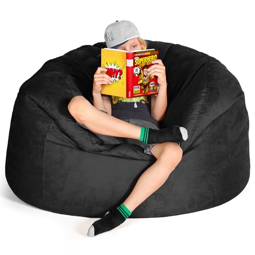 Green Bean Jumbo Max Riesensitzsack mit Memory-Schaum Flockenfüllung – Sitzsack XXL aus flauschigem Velours in 4ft (120x70cm) Schwarz – Indoor Lounge-Sitzsack waschbar & gemütlich von Green Bean